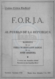 MANIFIESTO AL PUEBLO DE LA REPÚBLICA. FORJA. 1935