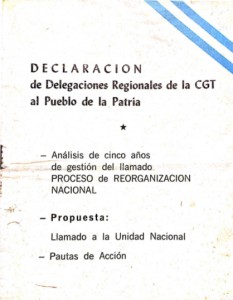 Declaración de las Delegaciones Regionales de la CGT al Pueblo de la Patria - 1981